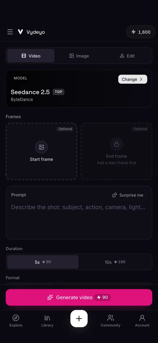 Making a video from a prompt in the Vydeyo app