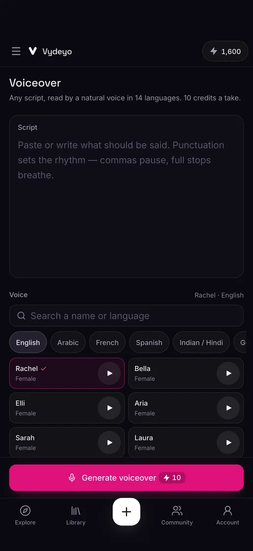 Making a voiceover in the Vydeyo app
