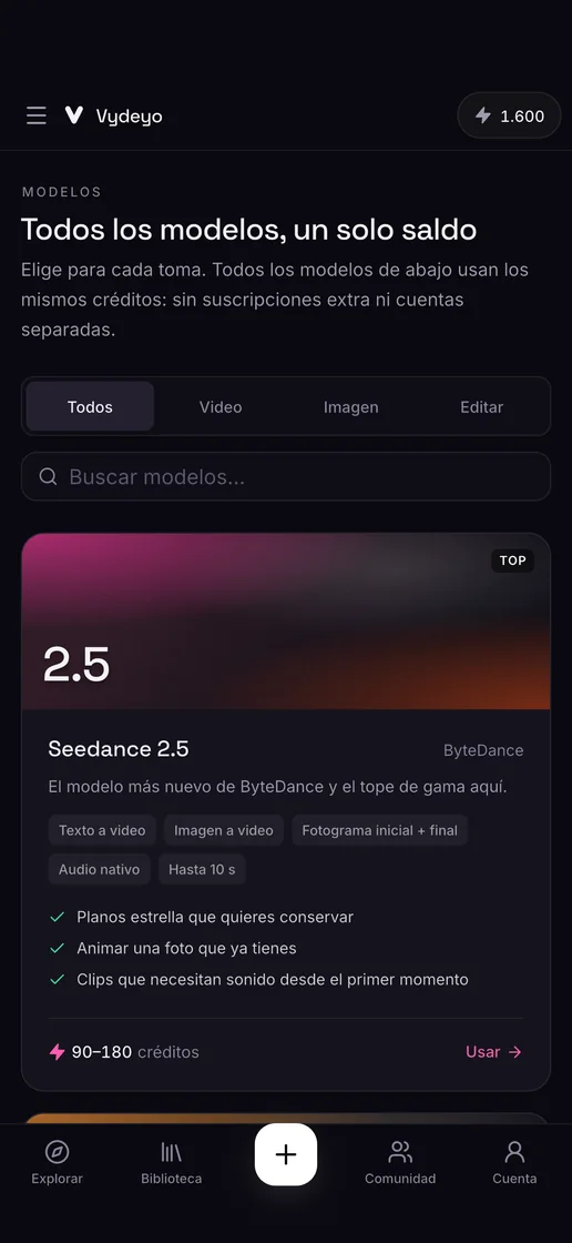 Todos los modelos de IA en un solo lugar en la app Vydeyo