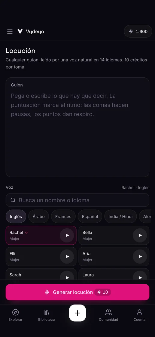 Generar una voz en off en la app Vydeyo