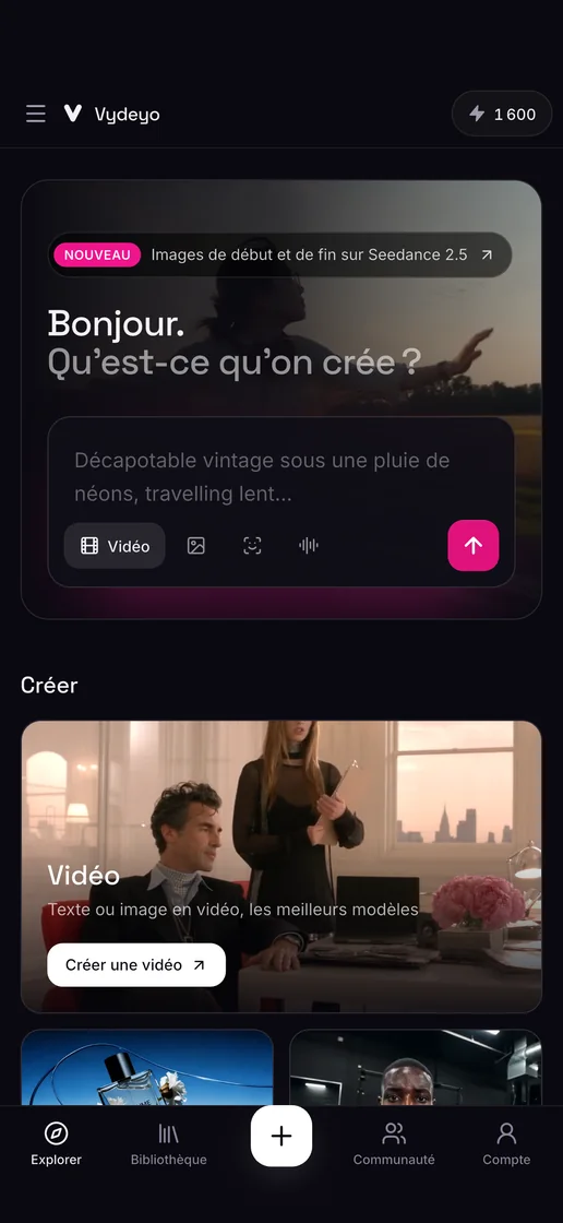 L’accueil Explorer de l’app Vydeyo