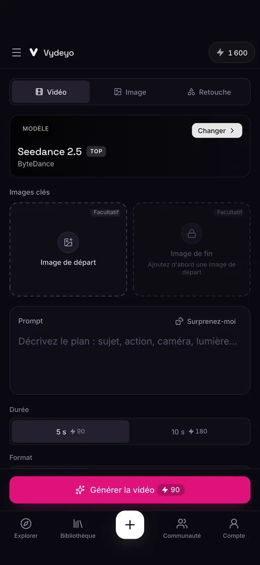 Créer une vidéo à partir d’un prompt dans l’app Vydeyo