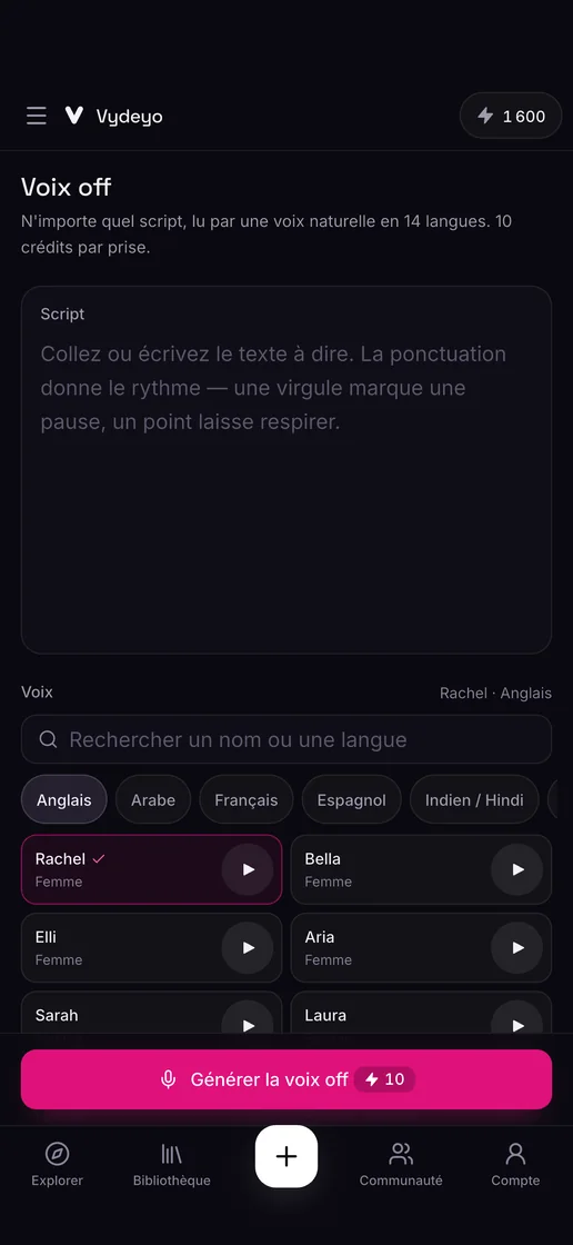 Générer une voix off dans l’app Vydeyo
