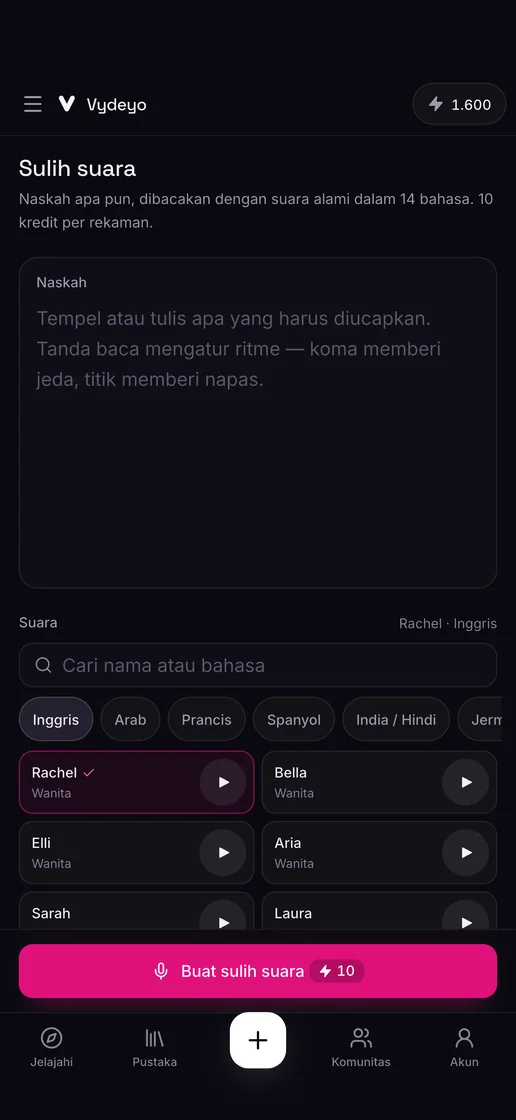 Membuat sulih suara di aplikasi Vydeyo