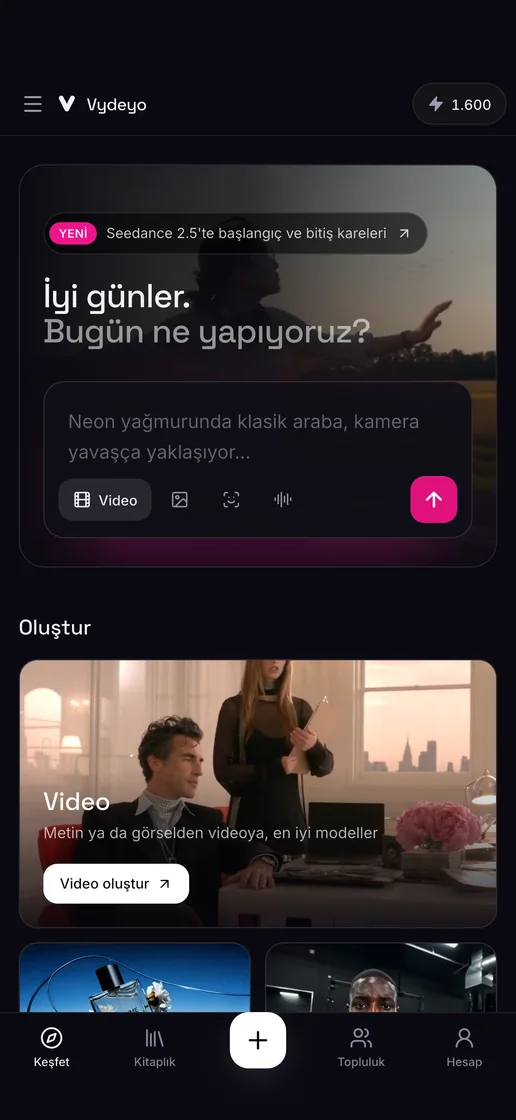 Vydeyo uygulamasının Keşfet ekranı