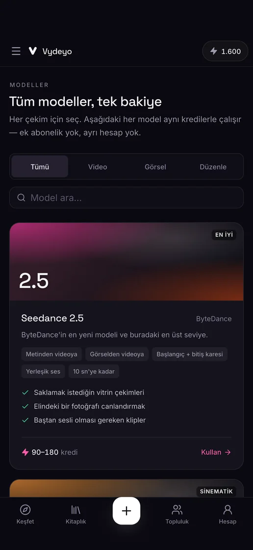 Vydeyo uygulamasında tüm yapay zekâ modelleri tek yerde